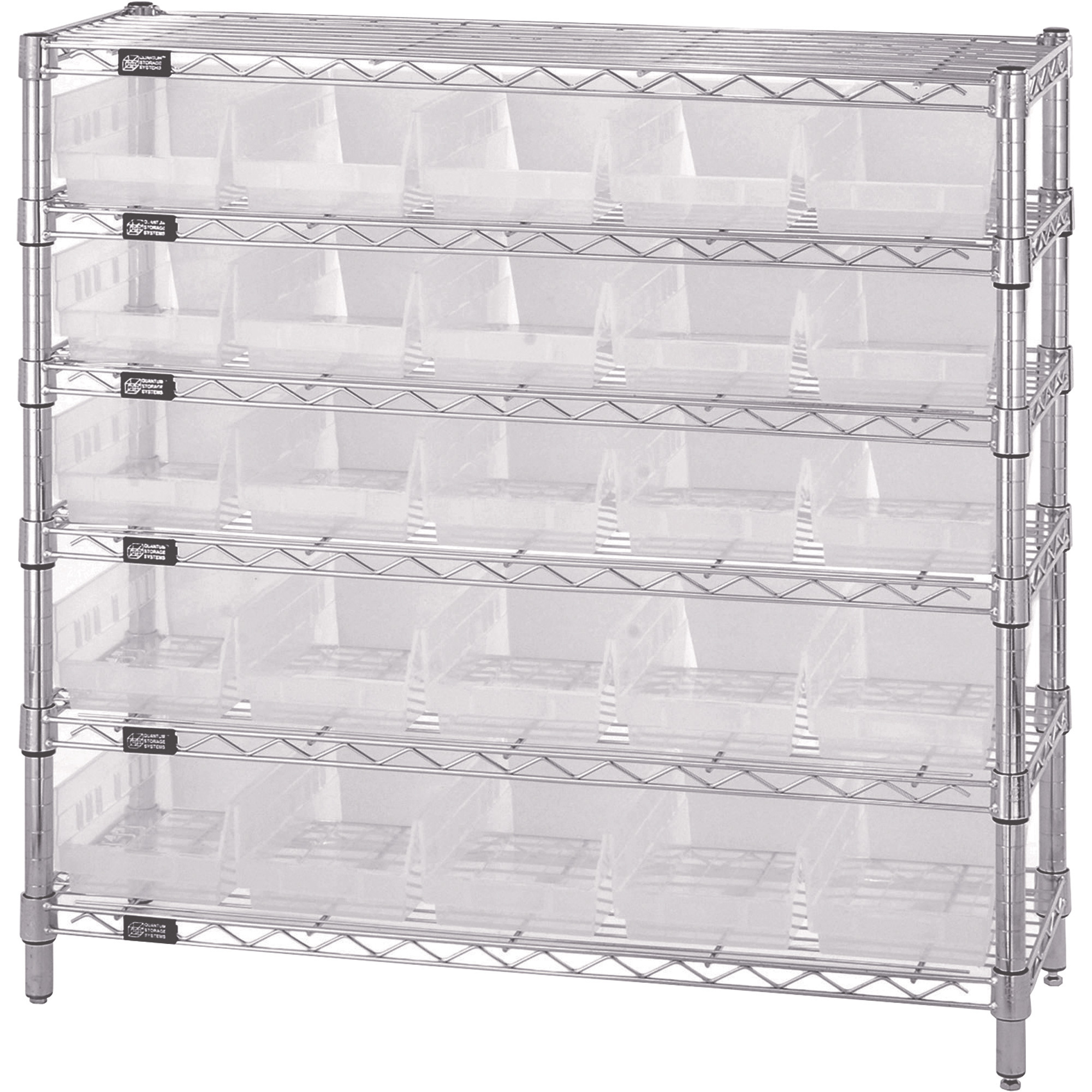 Quantum Storage Complete Single Side Wire Shelving Unit with 25 Bins, 36in.W x 12in.D x 36in.H, Clear, Model# WR-36-1236-102CL